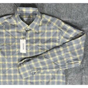 Eton Contemporary Dress Shirt Men’s M (39/15.5) Blue Yellow Plaid Button Up